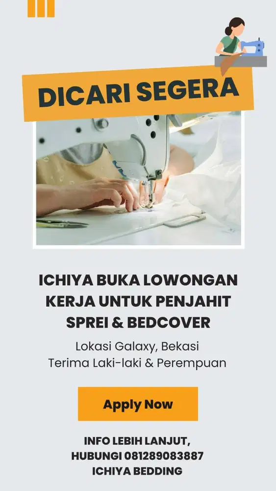 DICARI SEGERA PENJAHIT SPREI & BEDCOVER