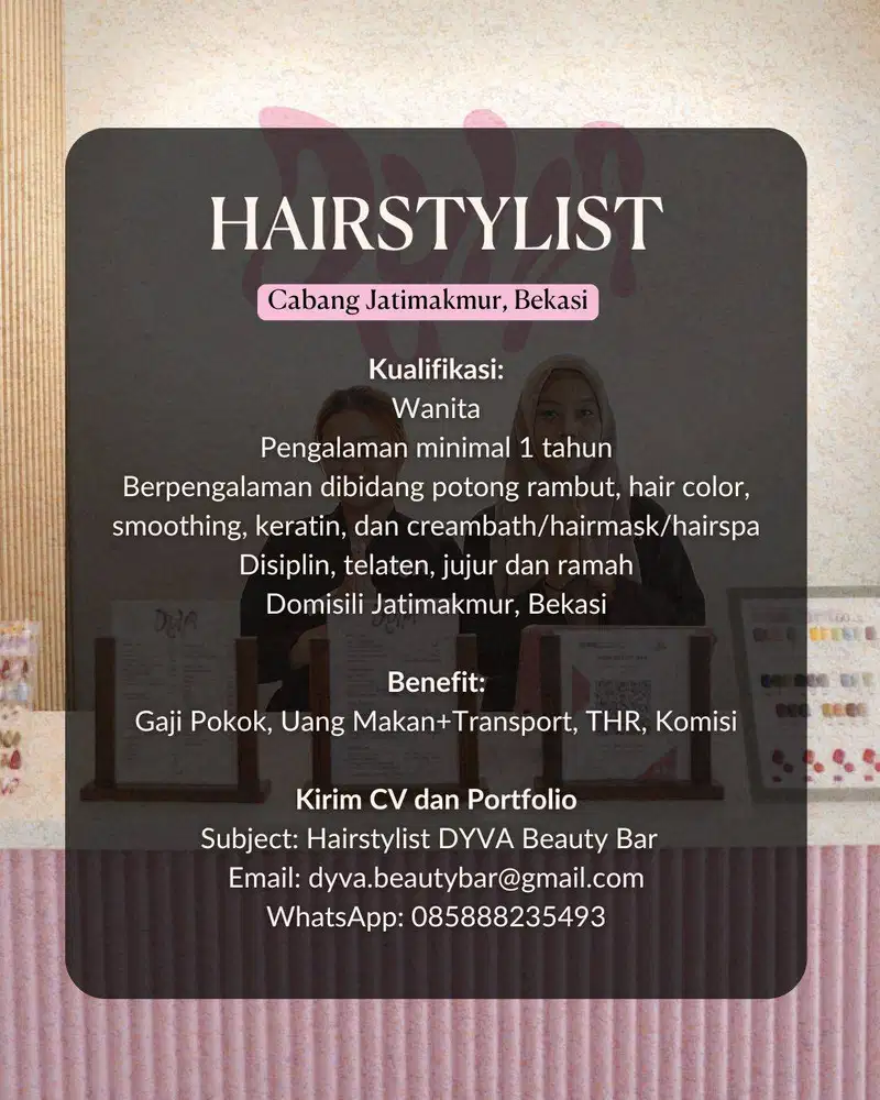 DYVA Beauty Bar is Looking for a Hairstylist, Therapist & Admin