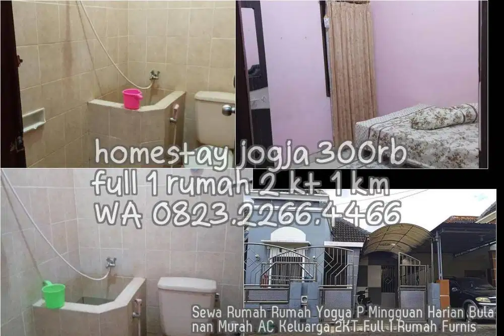 Sewa Rumah Rumah Yogya P Mingguan Harian Bulanan Murah AC Keluarga 2KT
