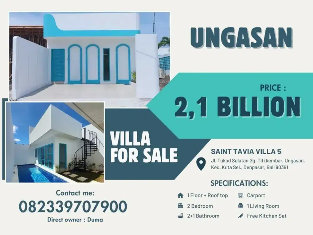 FOR SALE VILLA ST. TAVIA - SANTORINI STYLE NEAR MELASTI BEACH, UNGASAN