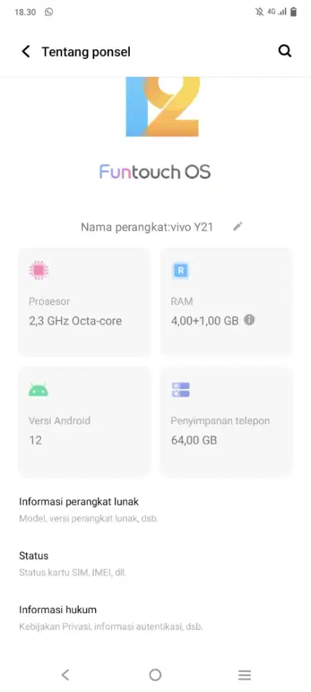 vivo y21 ram 4+1/64 masih mulus