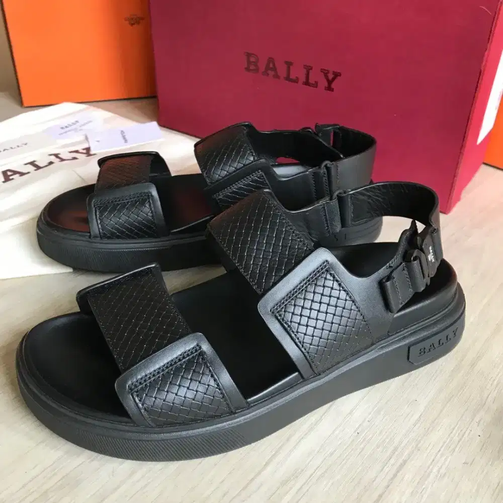 Bally Jaringan Black Calf Sendal Sandal Sepatu Original Brand Size 42