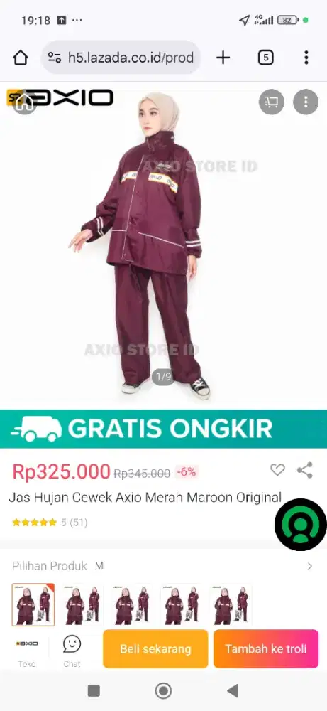 Dijual Jas Hujan axio warna merah maroon