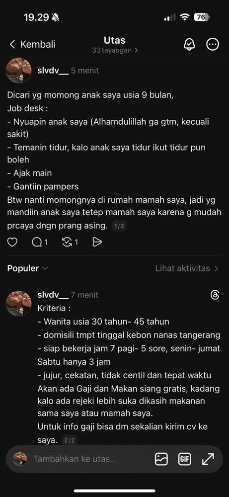 Baby Sitter Pulang Pergi