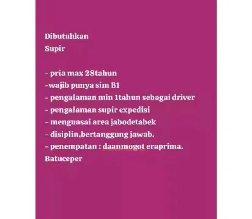 Dibutuhkan supir