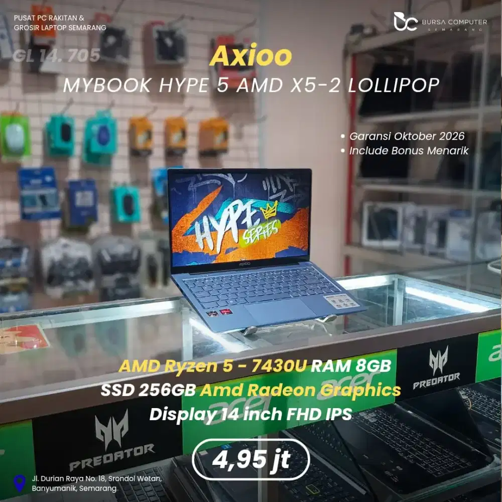 AXIOO Hype 5 X5-2 Lollipop | Ryzen 5 7430U 8GB 256GB