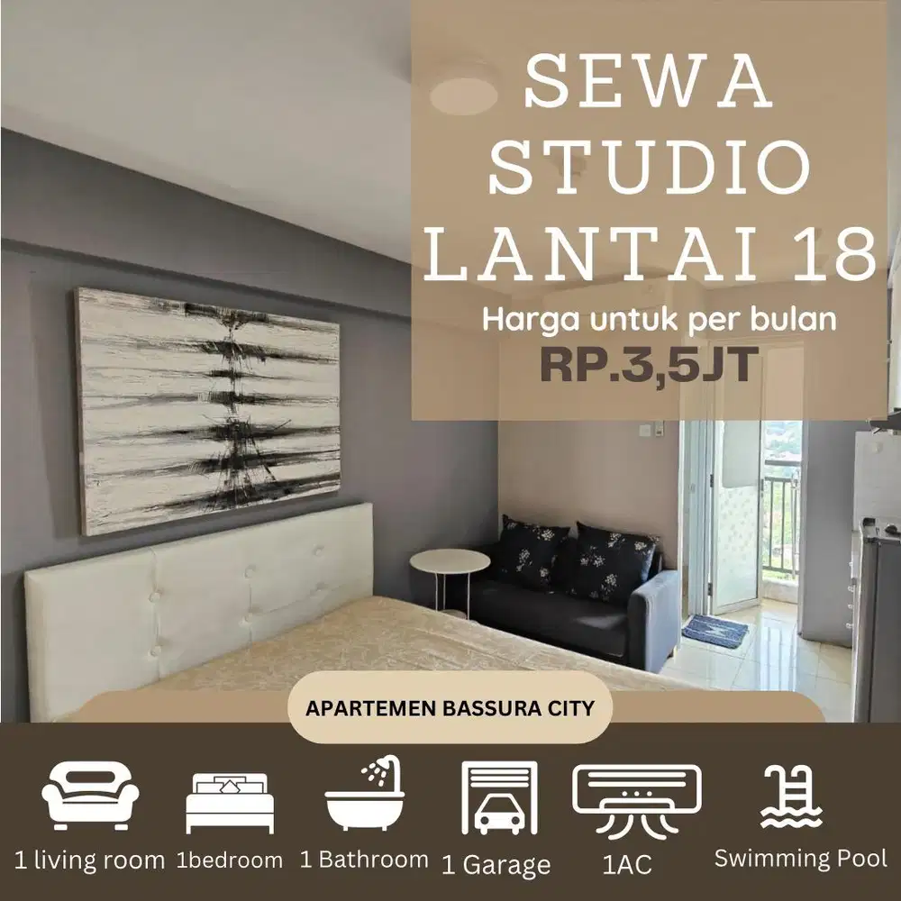 studio sewa bulanan full furnis samping mall apartemen bassura city