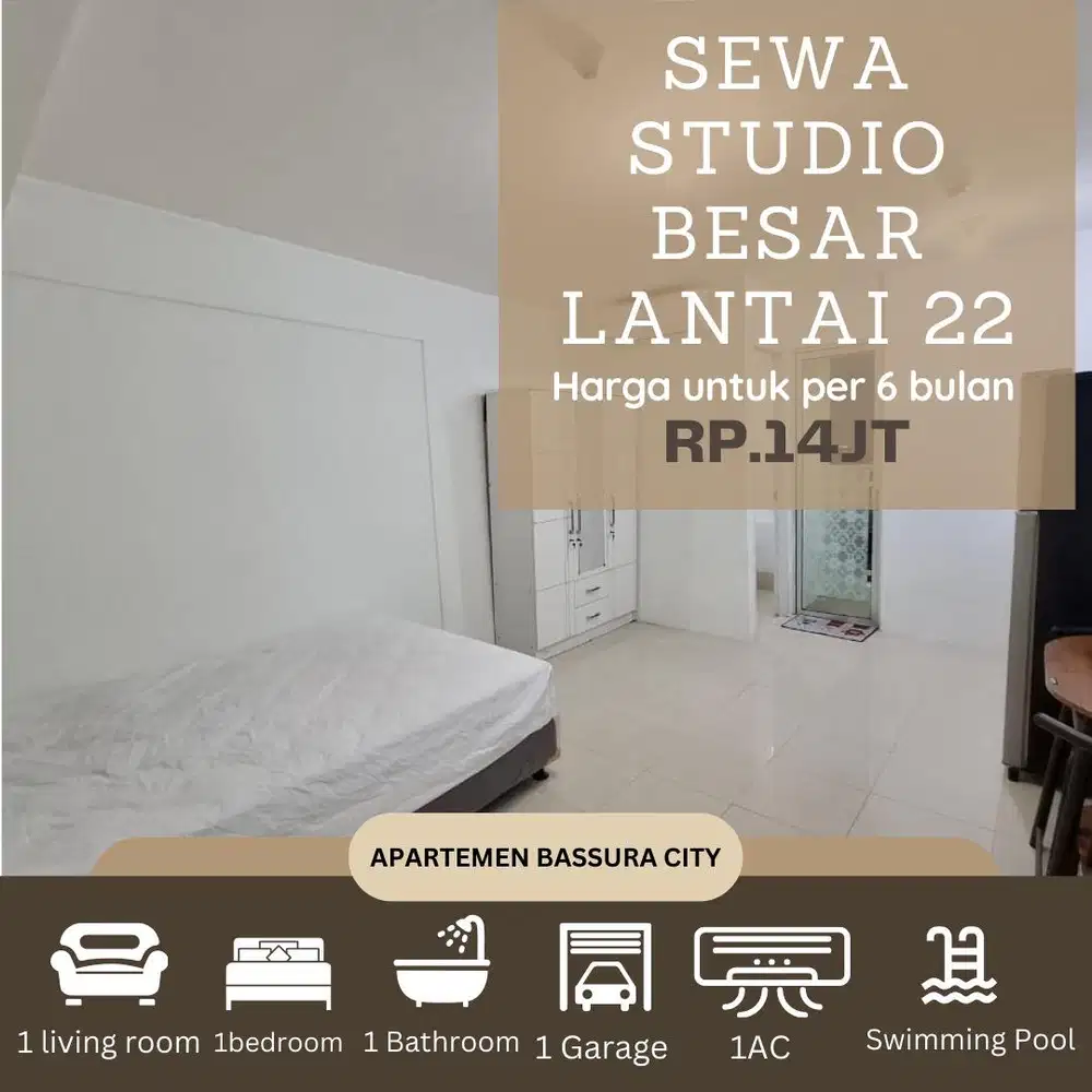 sewa studio besar semi furnis dekat mall apartemen bassura city