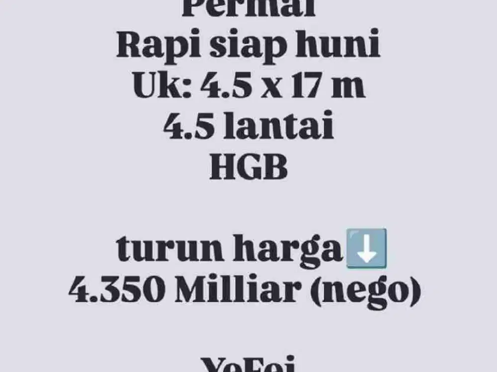 hit sale Ruko Sunter permai 4.5 x 17 rapi 4.5 Lantai hanya 4*M-AN lohh