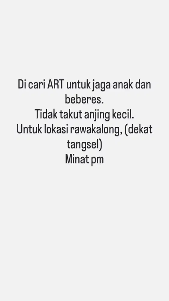 Lowongan ART, rawakalong (dekat tangsel)