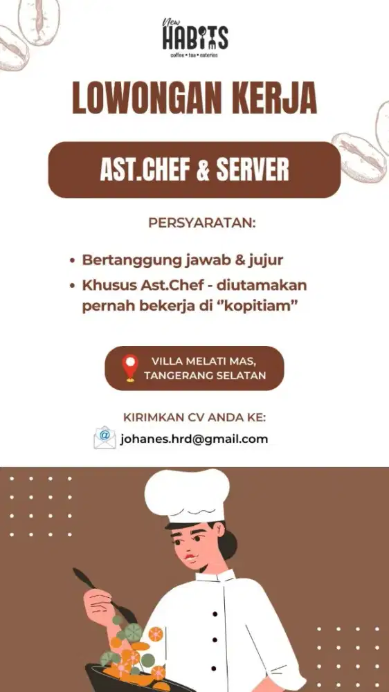 lowongan kerja ast chef dan server fulltime