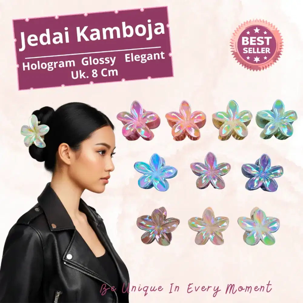 Jedai Kamboja Wanita 8 Cm Hologram Cantik Glossy Murah Hair Claw