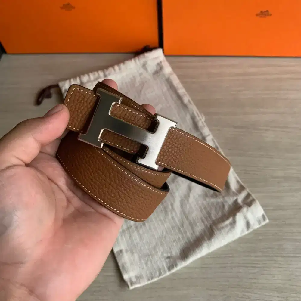 Hermès Constance H reversible Gold Buckel Belt Ikat Pinggang Second