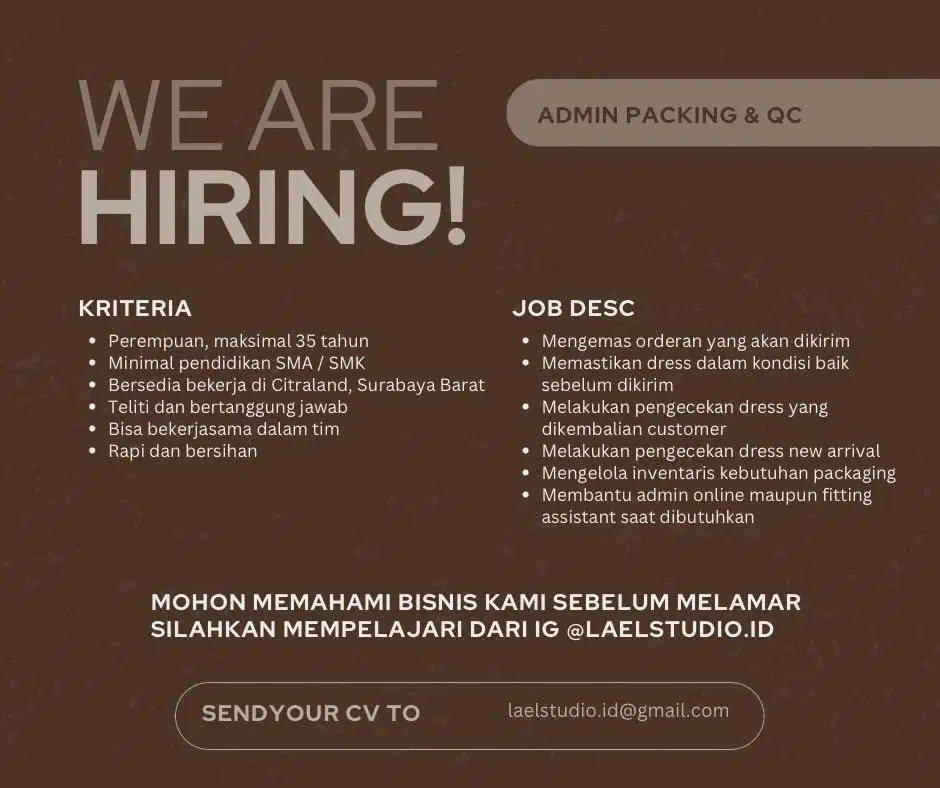 LOWONGAN KERJA ADMIN DAN PELAYAN TOKO