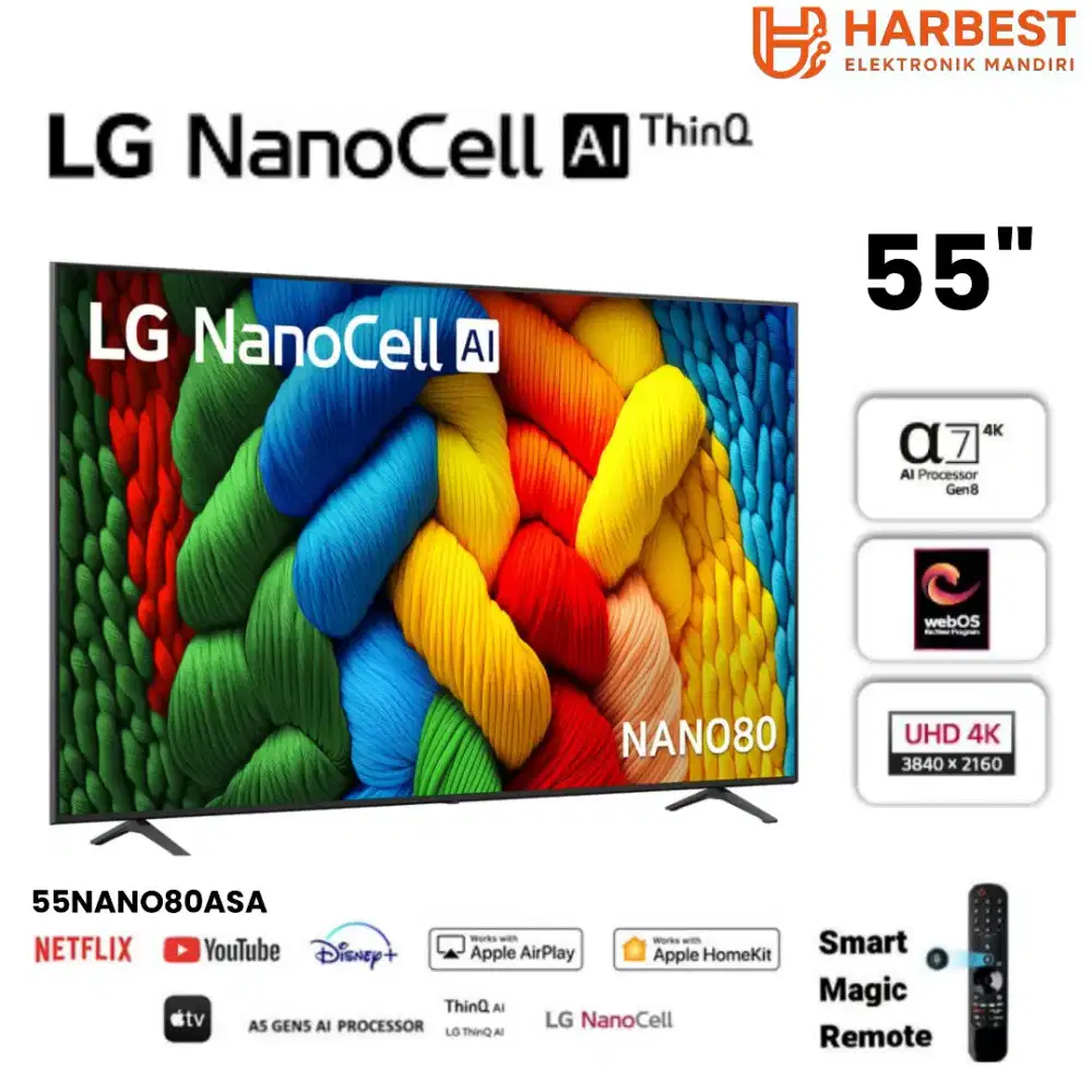 LG NanoCell TV UHD 4KSmart 55NANO80ASA AI TV HDR10 Pro AI Magic Remote