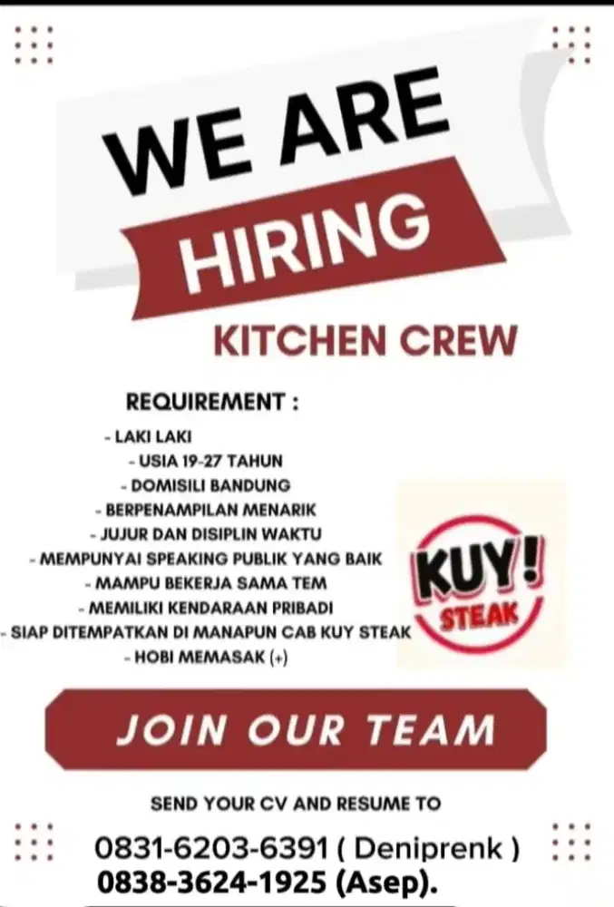 Mencari karyawan baru hoby memasak kuy steak