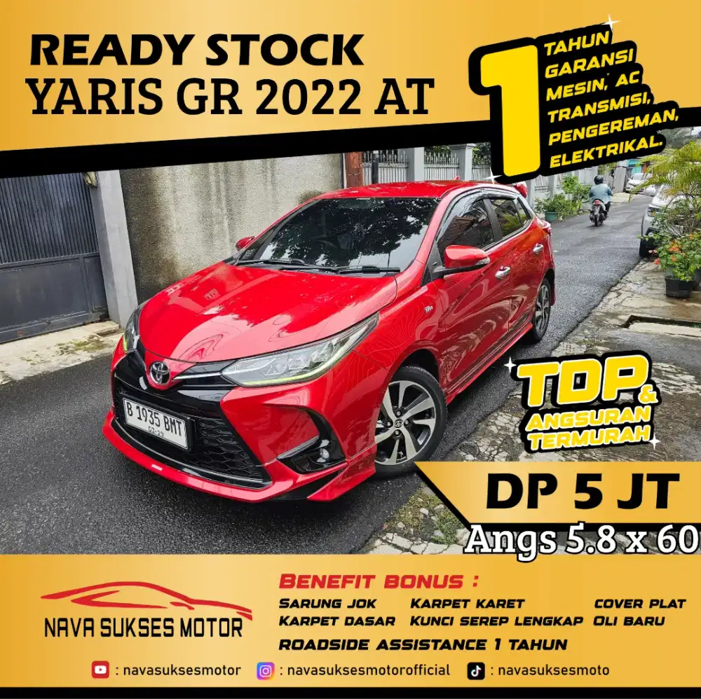 TDP 5 Jt Angs Termurah Yaris GR Sport 2022 Matic Merah Low Km Like New