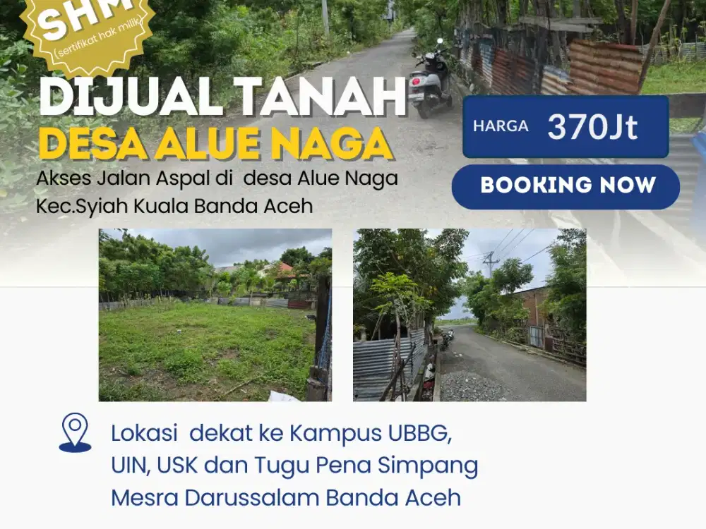 Dijual Tanah SHM 364 m² Akses Jalan Aspal di Desa Alue Naga, Syiah Kuala