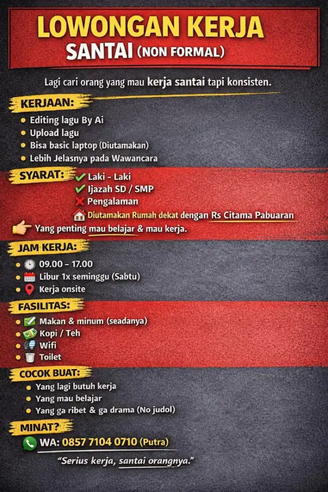 Lowongan kerja di laptop (sudah disediakan)