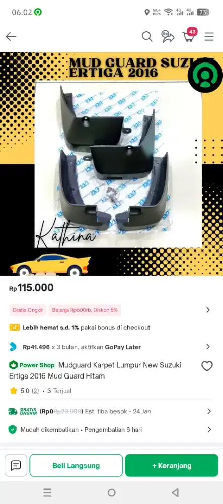 Mud guard ertiga old dan stoplam bumper belakang