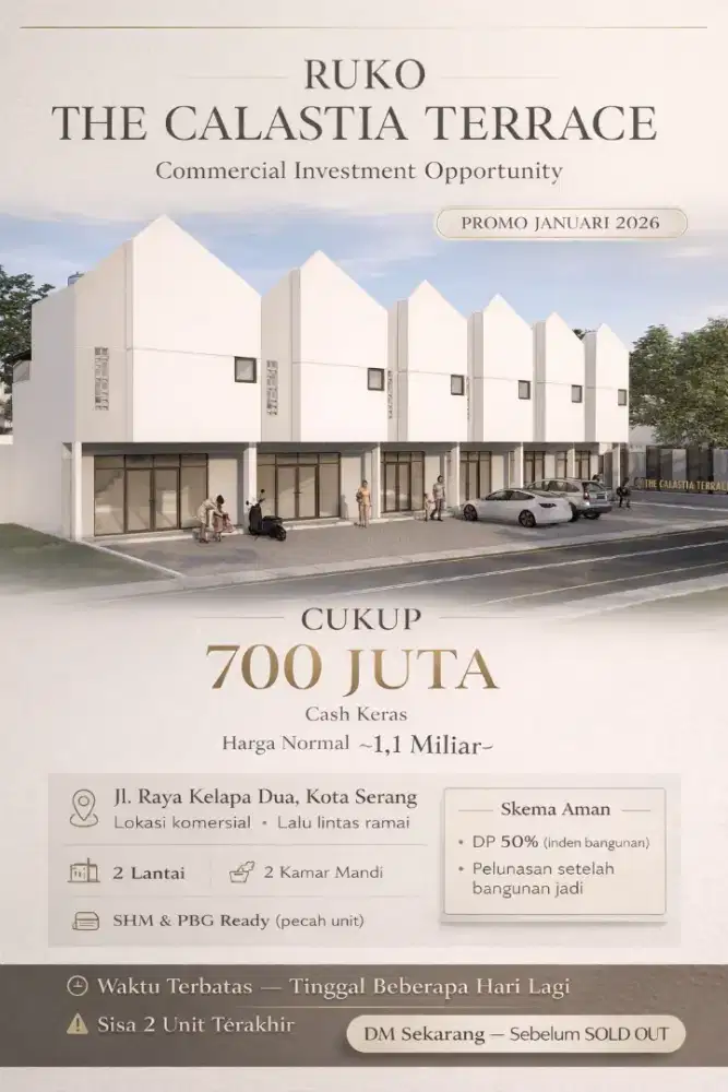 Ruko 2 lantai lebar muka 5,5 m² kota serang banten