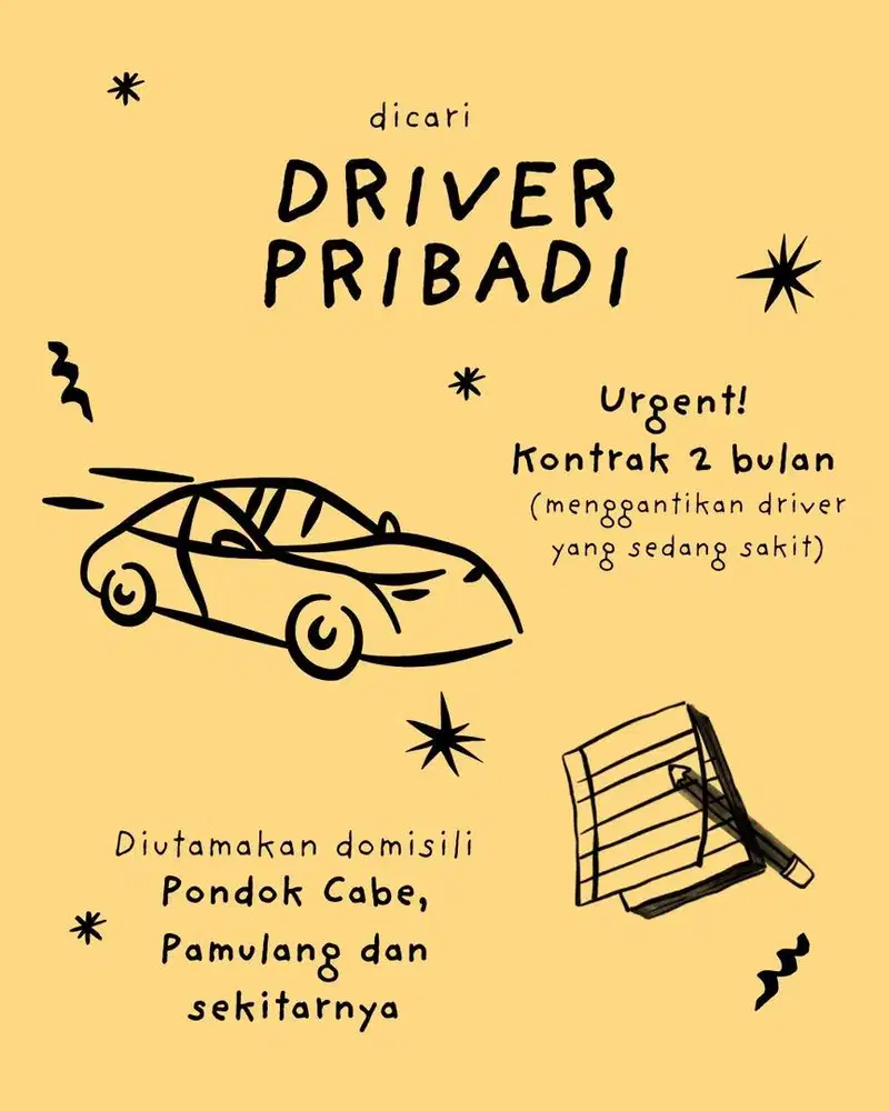 URGENT! Driver Pribadi untuk 2 bulan