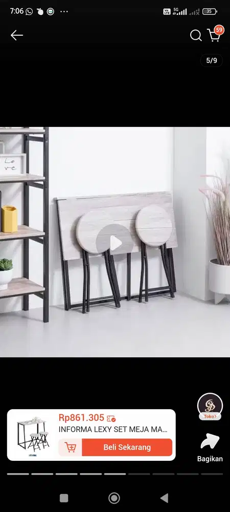 Dijual lexi Folding table set WI2 Chairs Walnut BARU