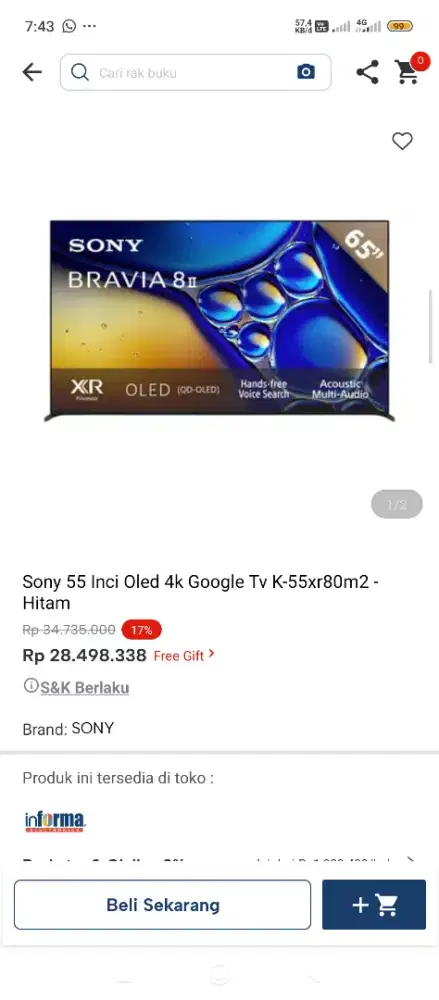 Tv Sony bravia 55 inc 4k google tv bisa kredit tanpa dp