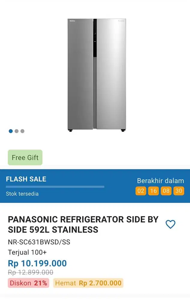 PANASONIC REFRIGERATOR SIDE BY SIDE 592L STAINLESS