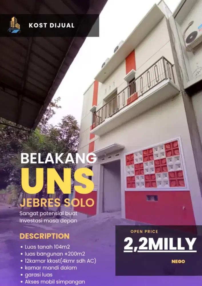 Kost aktif dijual belakang UNS