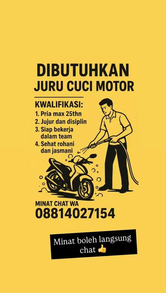 Dibutuhkan cepat juru cuci motor!!
