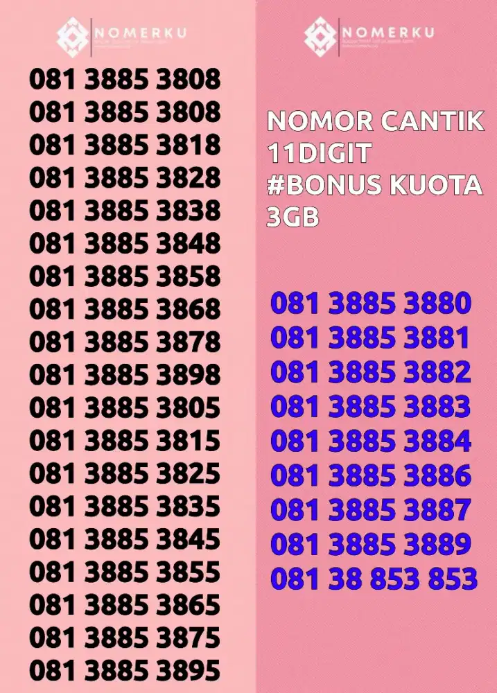 NOMOR CANTIK 11DIGIT BONUS KUOTA 3GB
