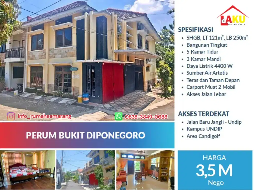 Rumah Mewah Bukit Diponegoro – 5 KT, Carport 2 Mobil, Akses Jalan Lebar