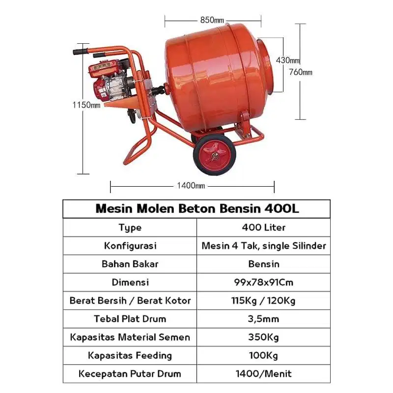 Jual Molen Cor Bensin / Concrete Mixer Gasoline