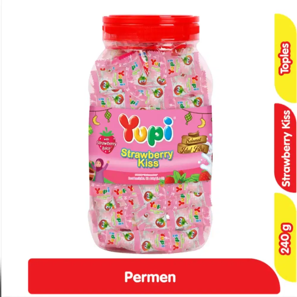 HARGA PROMO: YUPI Gummy Candies Stroberi Kiss Toples 240 gram
