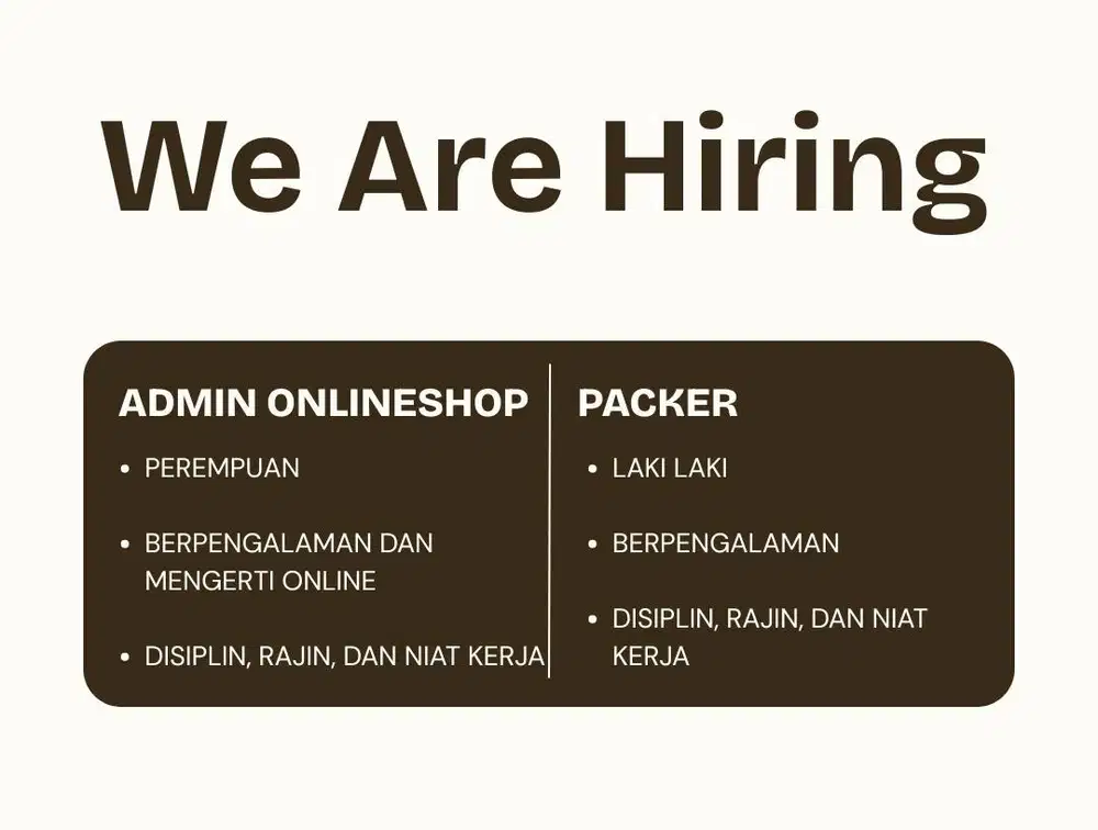 Dicari admin olshope cewe dan packer cowo