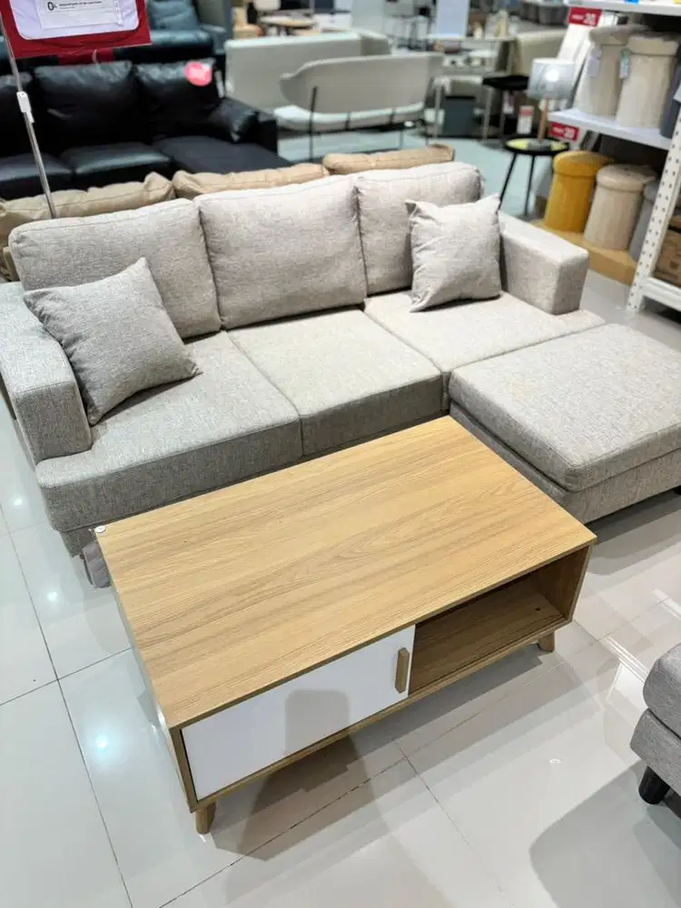 Terbaru sofa sudut L 3 seat bahan fabric free ongkir