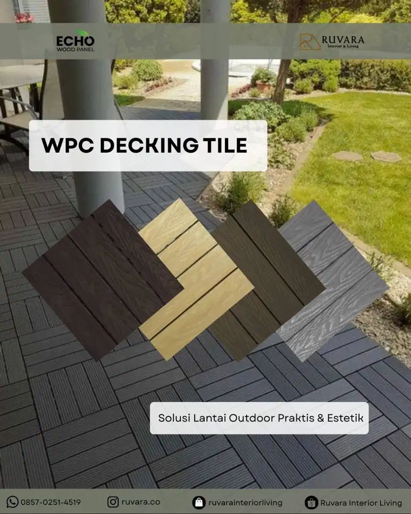 WPC Modular Decking Tile 30x30 cm Tebal 2 cm | Sistem Klik | Outdoor