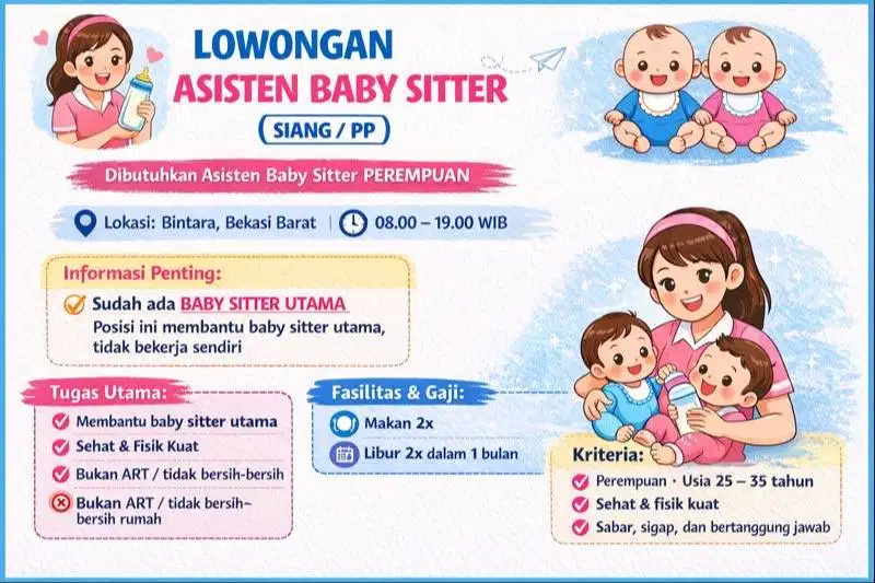 LOWONGAN ASISTEN BABY SITTER (SIANG / PP)