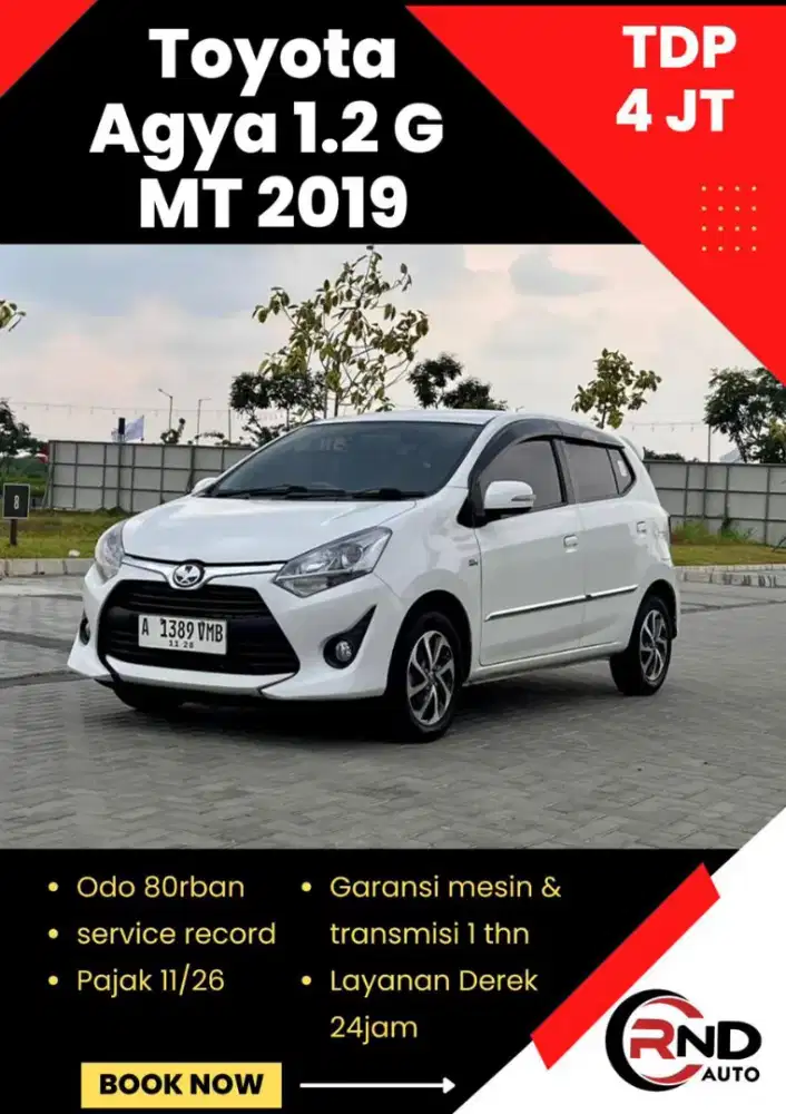Toyota Agya 1.2 G Manual tahun 2019 (TDP 5jt )