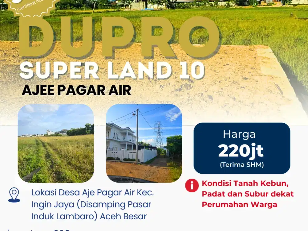 Dijual Tanah SHM 208 m² Akses Aspal di Aje Pagar Air, Ingin Jaya – Lambaro