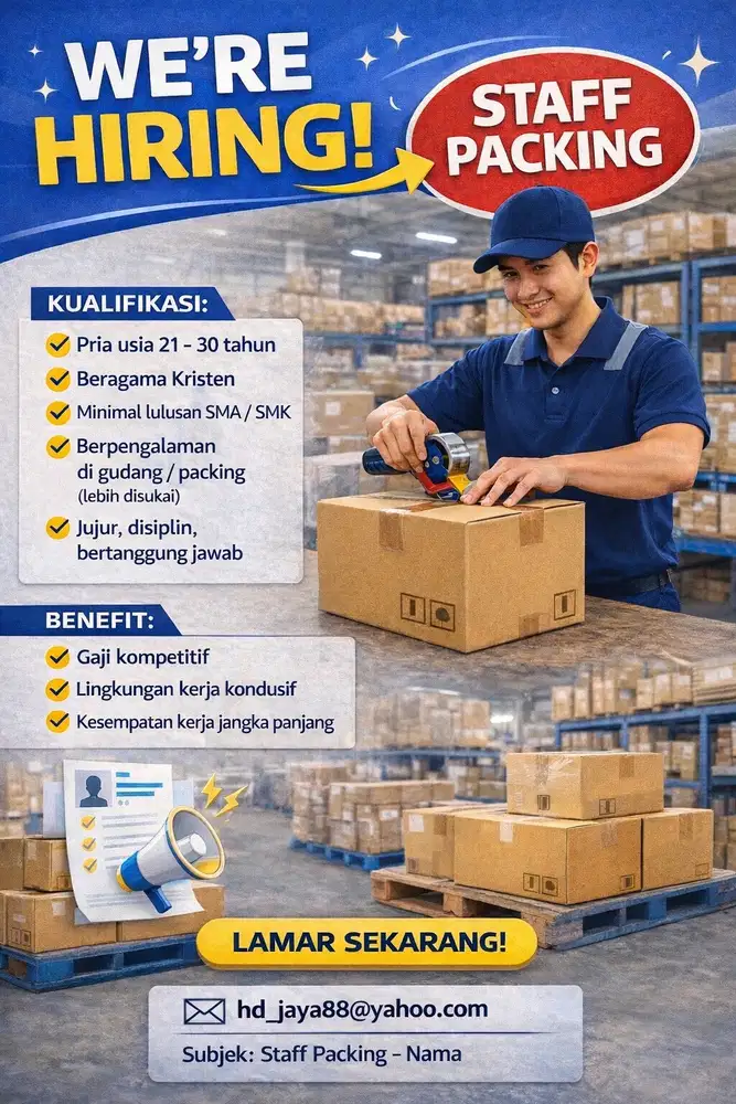DIBUTUHKAN STAFF PACKING NON-MUSLIM – JAKARTA BARAT
