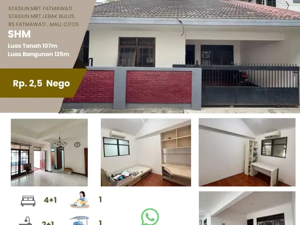 Rumah 2 Lantai di Jl. Banjarsari Cilandak Barat Dekat MRT Fatmawati, Jakarta Selatan