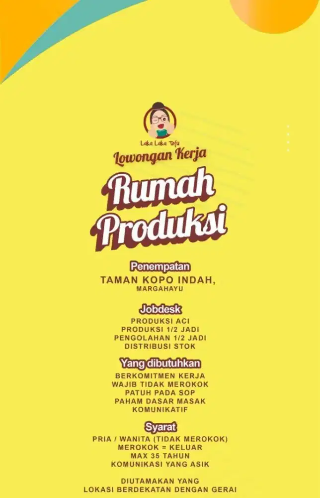 Dibutuhkan Bagian Produksi!