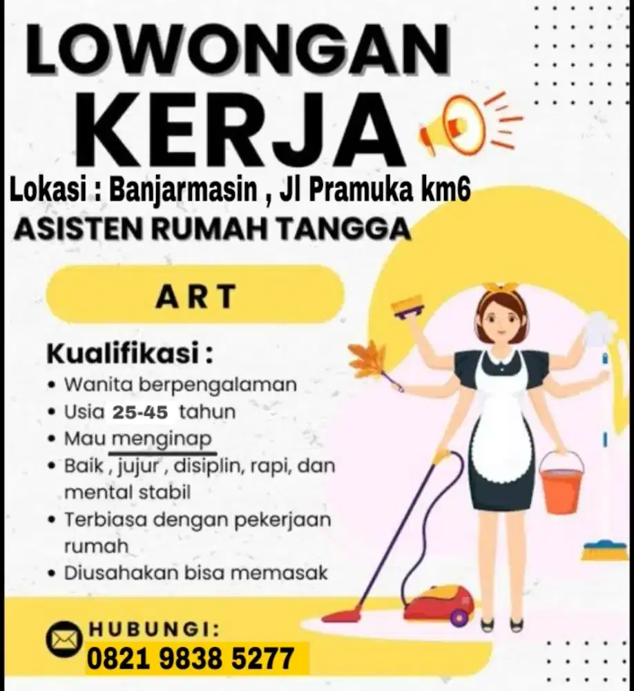Loker ART menginap Banjarmasin