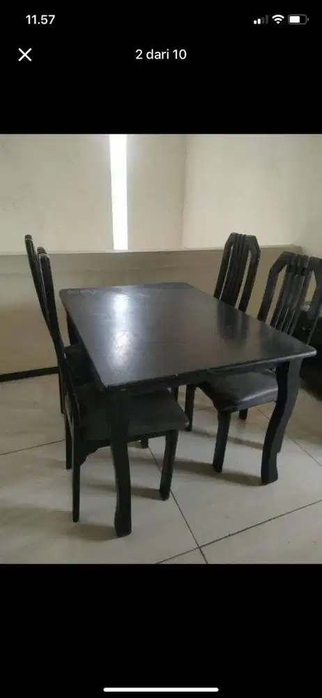 Meja Makan jati 1 Set warna hitam