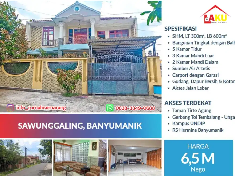 Rumah Kelas Sultan Banyumanik – 600 m² Bangunan, Balkon & Garasi