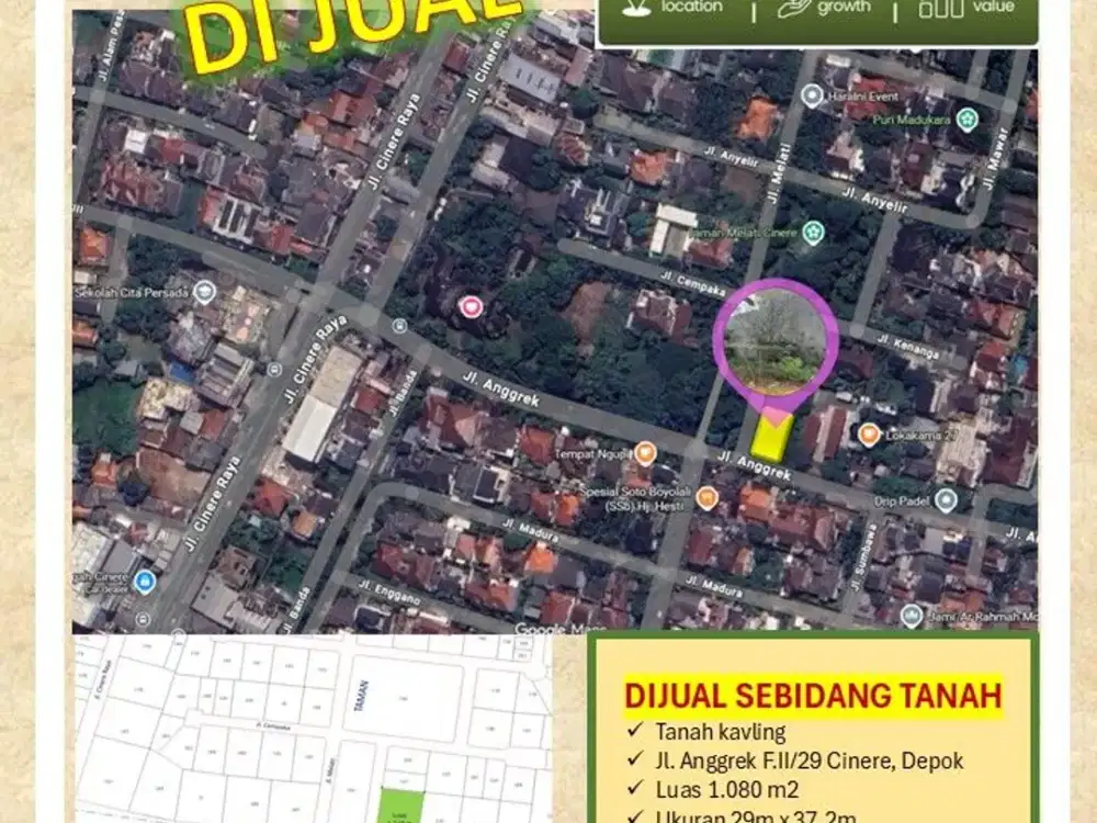 DI JUAL TANAH KAV CINERE 1080m