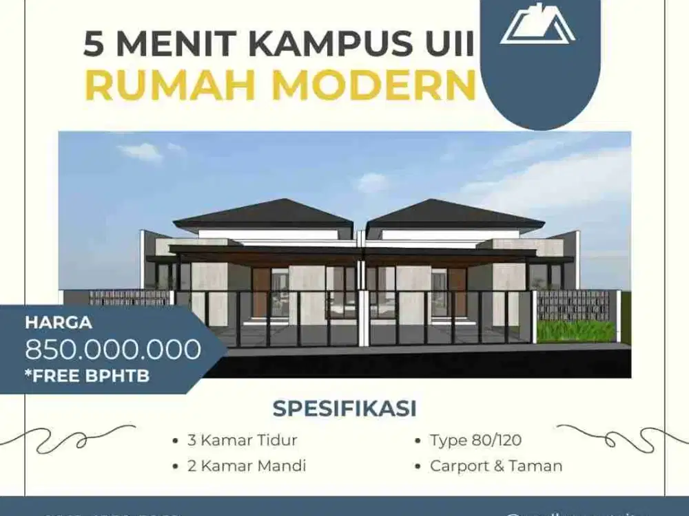 Jual Rumah Baru Dekat Kampus UII Free Pajak & Balik Nama
