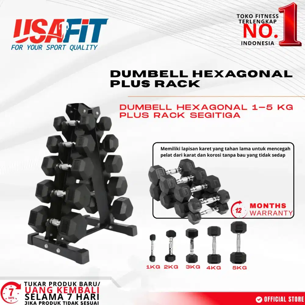 Alat Fitness Dumbell set Hexagonal uk.1-5kg plus Rak